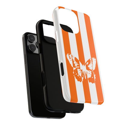 Butterfly Tough Phone Case - Orange White Stripe