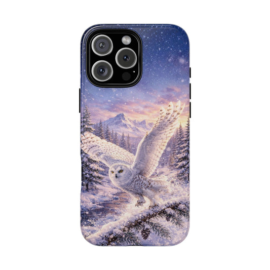 Snowy Owl Phone Case - Winter Wildlife Action Scene - Snowy Forest Tough Case