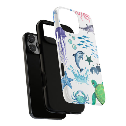 Ocean Life Tough Phone Case - Underwater Sea Creatures Design with Whales & Dolphins