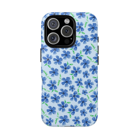 Blue Watercolor Floral Collage Phone Case - Soft Pale Blue Background, Abstract Lily-Inspired Flowers, Tough Case for iPhone & Samsung