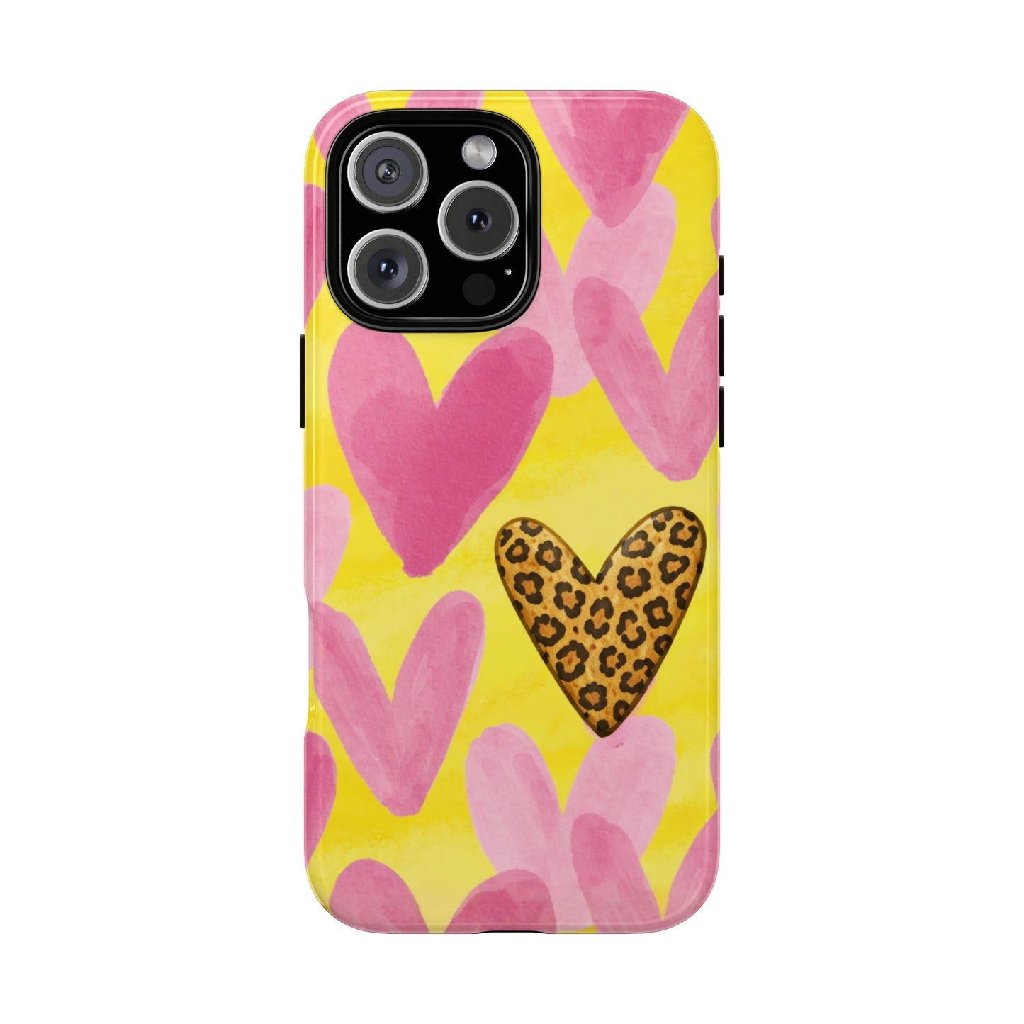 Leopard Heart Valentine Phone Case - Watercolor Pink Hearts Pattern
