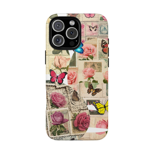 Butterfly Floral Phone Case - Vintage Rose Collage Art - Tough Protective Cover