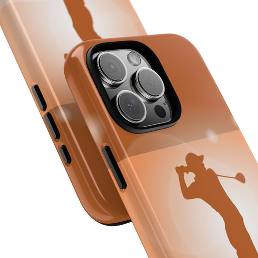 Golf Phone Case - Golfer Silhouette Swing - Two Tone Orange Retro Graphic Case