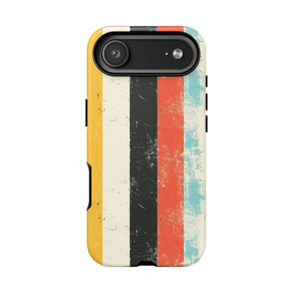 Retro Striped Phone Case - Vintage Grunge Stripes in Red Yellow Black Aqua - Tough Protective Cover
