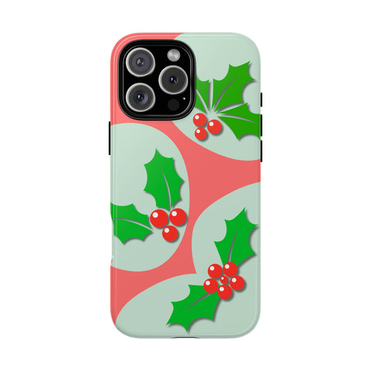 Retro Holly Christmas Tough Phone Case - Vintage Style Holiday Berries & Leaves Design