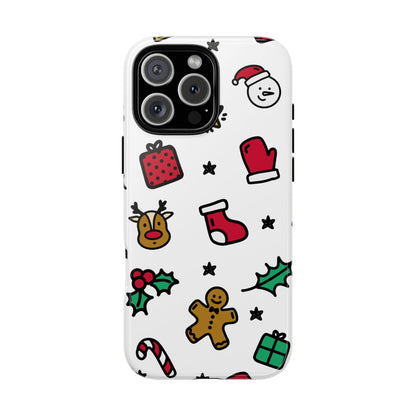 Festive Doodle Christmas Tough Phone Case - Holiday Icons Pattern