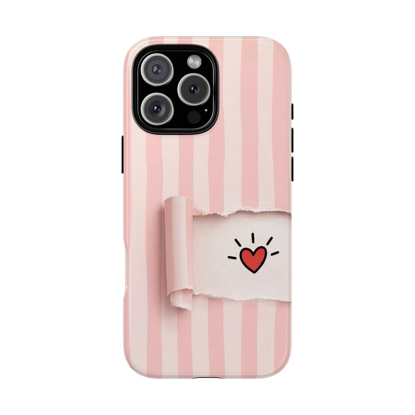 Valentine Phone Case - Pink Striped Ripped Paper Heart Design - Minimal Love Gift