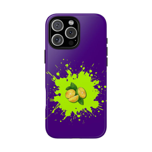 Lime Burst Tough Phone Case - Purple Neon Green Splash - Citrus Pop Art Design - Vibrant Colour Aesthetic