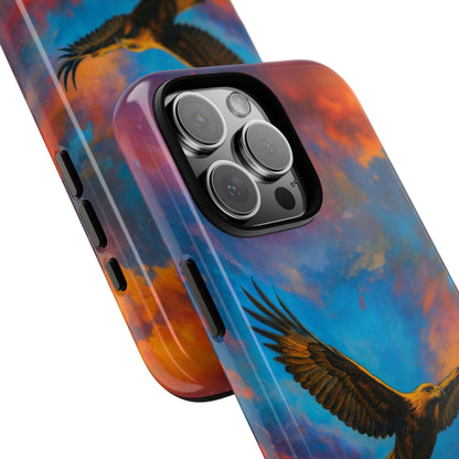 Golden Eagle Highlands Art Tough Phone Case - Sunset Mountain Landscape Design - Wildlife Bird Illustration Protective Cover