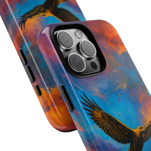 Golden Eagle Highlands Art Tough Phone Case - Sunset Mountain Landscape Design - Wildlife Bird Illustration Protective Cover