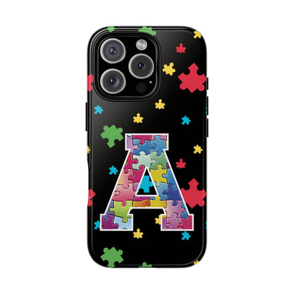 Autism Awareness Tough Phone Case - Colourful Letter A Puzzle Design - Protective Case for iPhone & Samsung