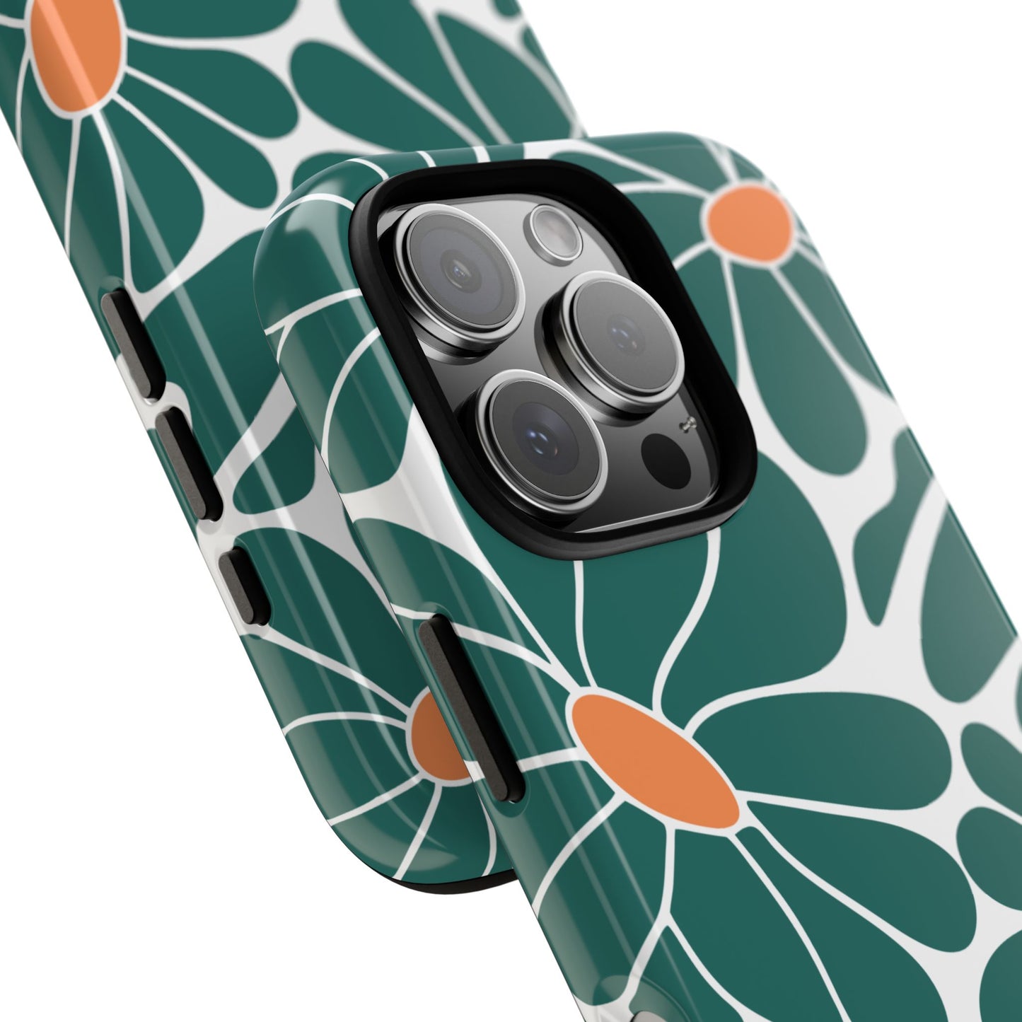 Bold Retro Boho Floral Phone Case - Abstract Green & Orange Flowers Tough Case for iPhone and Samsung - Mid Century Graphic Pattern