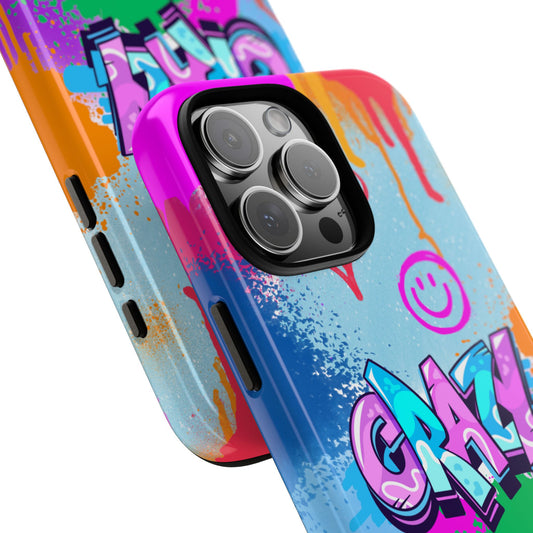 Crazy Graffiti Tough Phone Case - Urban Spray Paint Splatter - Colourful Street Art Bold Neon Drip Design