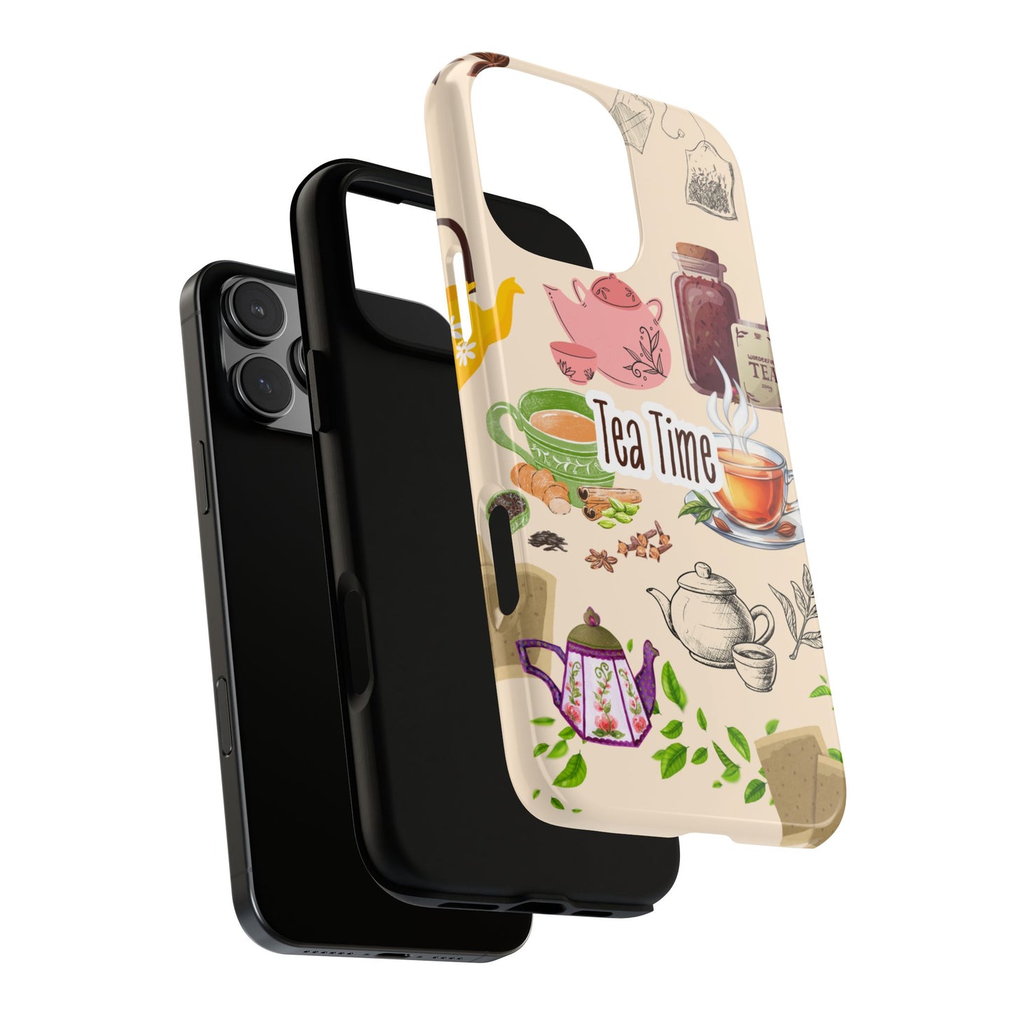 Tea Time Tough Phone Case - Vintage Teapot & Teacup Art - Aesthetic Tea Lover Phone Cover