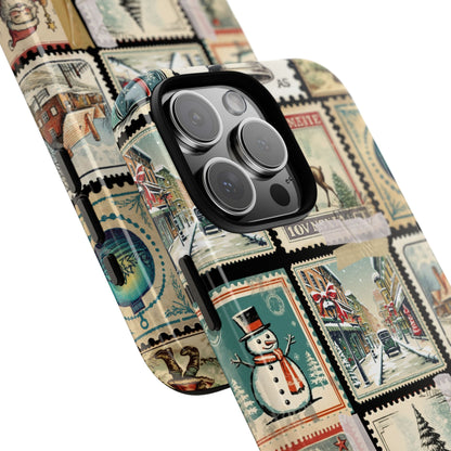 Vintage Christmas Stamp Tough Phone Case - Retro Festive Collage with Classic Holiday Charm