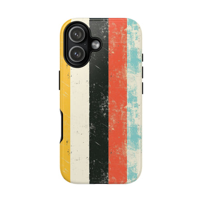 Retro Striped Phone Case - Vintage Grunge Stripes in Red Yellow Black Aqua - Tough Protective Cover