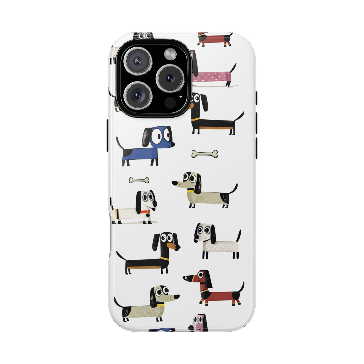 Colourful Dachshunds Tough Phone Case - Sausage Dog Pattern in Blue Pink & Red - Cute Pet Lover Gift - Funny Dog Phone Cover