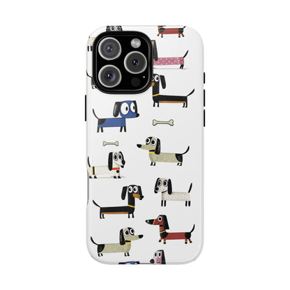 Colourful Dachshunds Tough Phone Case - Sausage Dog Pattern in Blue Pink & Red - Cute Pet Lover Gift - Funny Dog Phone Cover