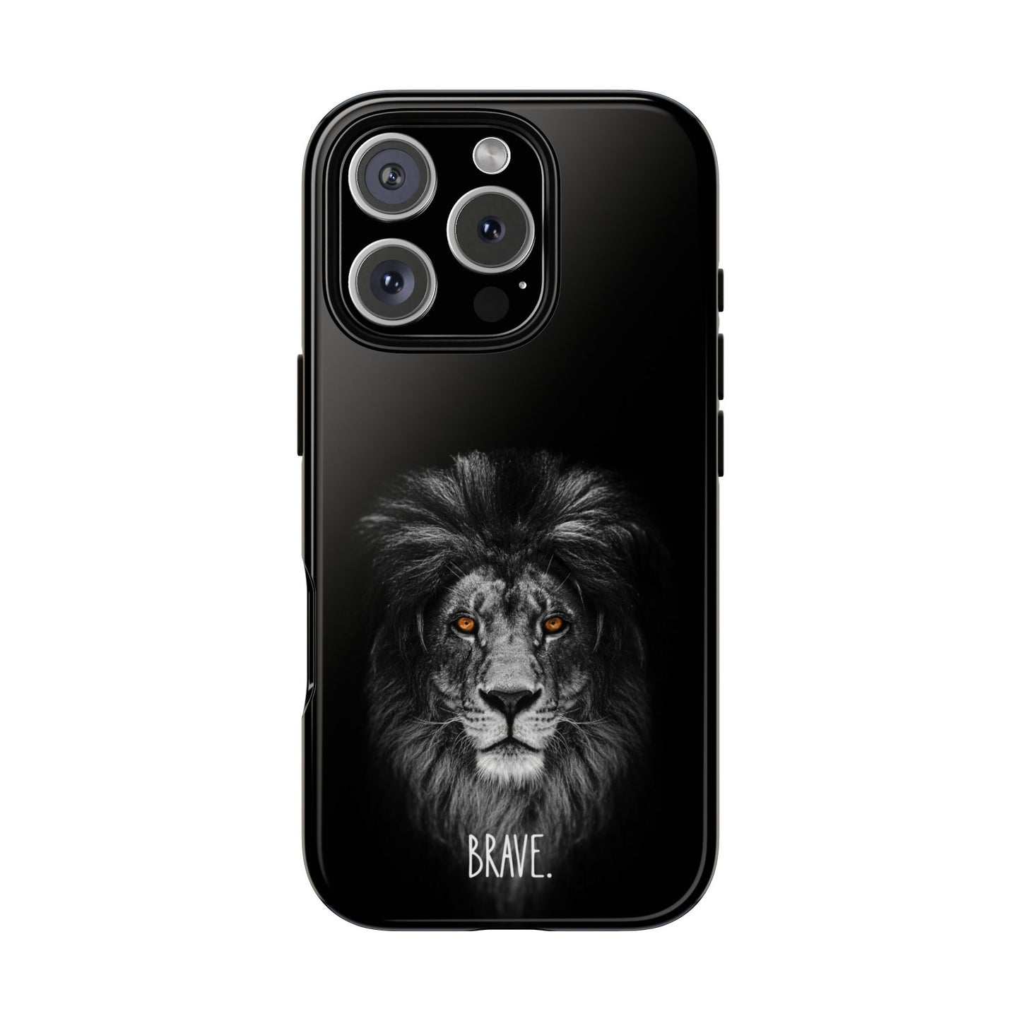 Brave Lion Tough Case for iPhone & Samsung - Black Minimalist Animal Art - Bold Motivational Design