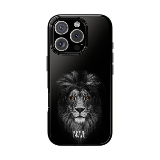 Brave Lion Tough Case for iPhone & Samsung - Black Minimalist Animal Art - Bold Motivational Design