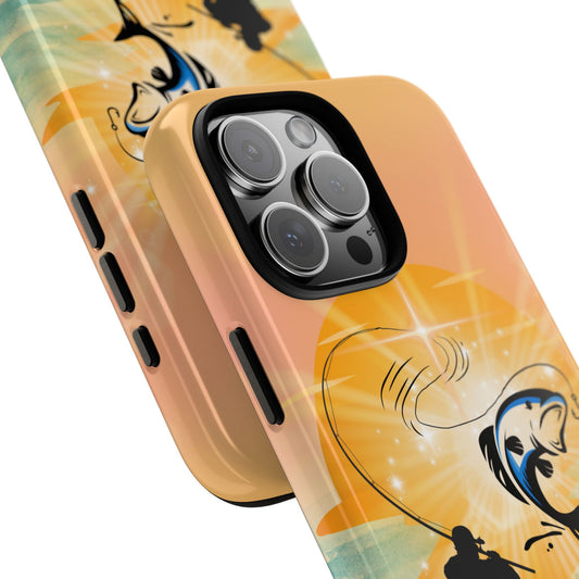 Sunset Fishing Phone Case - Fisherman Silhouette Art Tough Phone Cover