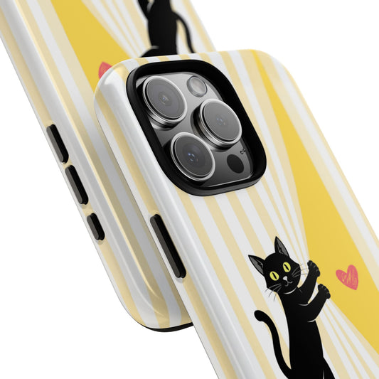 Black Cat Phone Case with Heart - Valentine Gift Cute Minimal Design Tough Protective Case