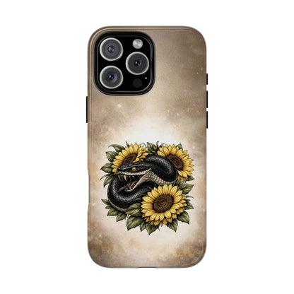 Snake Head Sunflower Tough Phone Case | Floral Tattoo Design