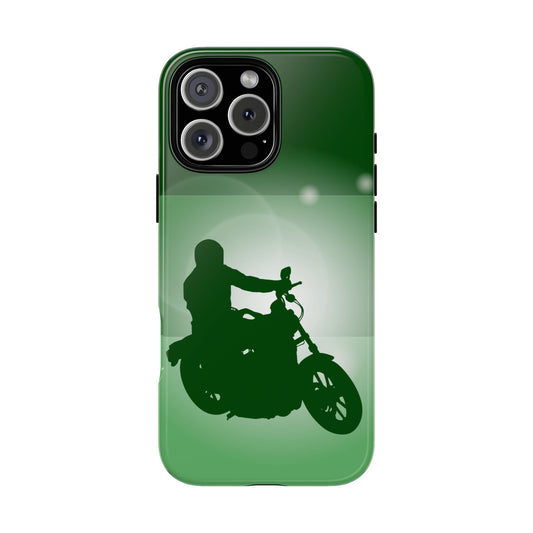 Motorcycle Phone Case - Two Tone Rider Silhouette - Green Retro Graphic Tough Case