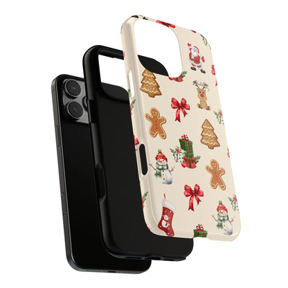 Festive Santa & Gingerbread Tough Phone Case - Christmas Pattern with Reindeer and Gifts
