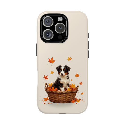 Border Collie Puppy Autumn Leaves Tough Phone Case - Cute Dog Lover Gift for Popular Smartphones