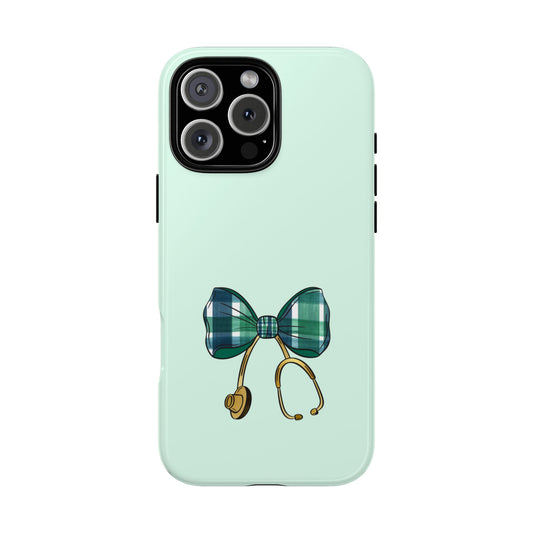 Green Tartan Bow Healthcare Hero Tough Phone Case - Medical Appreciation Gift - Nurse & Doctor Tribute