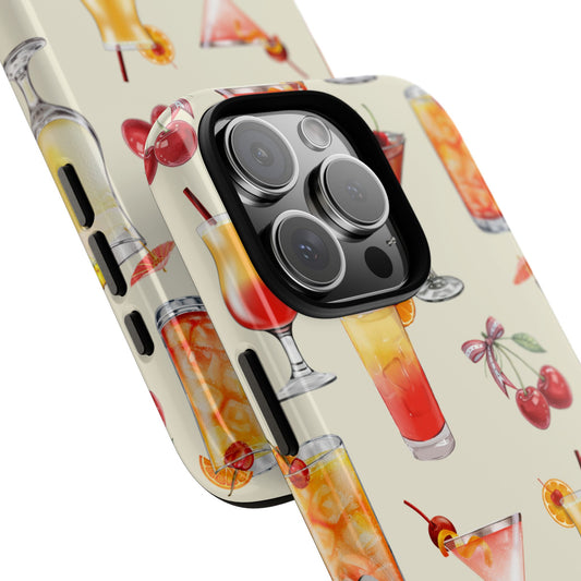 Cute Red Cherry Cocktails Tough Case - Tough Phone Cover, Gift for Cocktail Lovers, Cherry Design, Protective