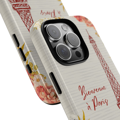 Bienvenue à Paris Eiffel Tower Floral Phone Case - French Chic Aesthetic for iPhone & Samsung