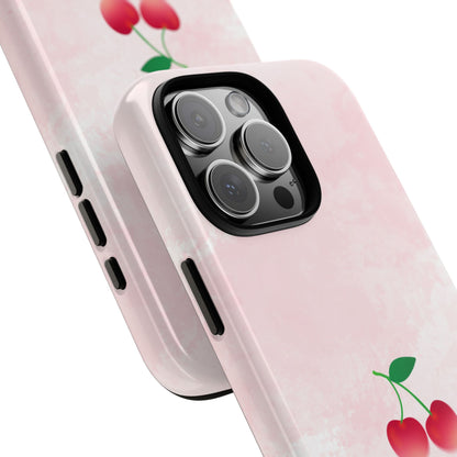 Minimal Cherry Tough Phone Case - Soft Pink Watercolour