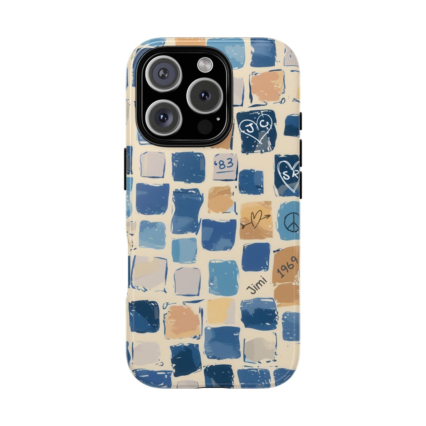 Blue Graffiti Squares Phone Case - Abstract Patchwork Design for Popular Smartphones