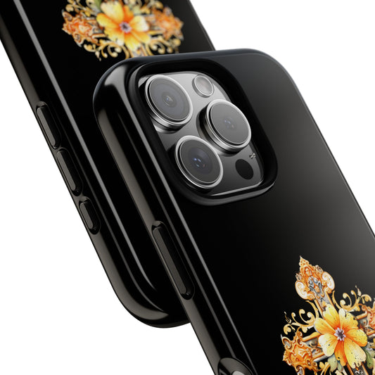 Baroque Cross Floral Tough Case for Popular Smartphones - Ornate Faith Design on Black - Religious Gift Idea