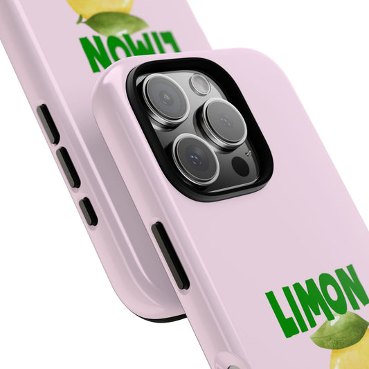 Limon Cello Lemon Phone Case - Bold Citrus Graphic on Pastel Pink - Summer Vibes Tough Case