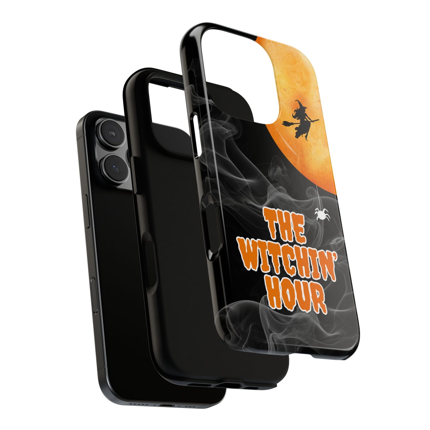 Witchin Hour Tough Phone Case - Halloween Design with Witch Flying Over Moon  Spider for Popular Smartphones