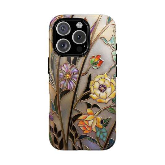 Wild Flowers Stained-Glass Tough Phone Case - Elegant Botanical Art for iPhone & Samsung - Floral Nature Lover Gift Idea