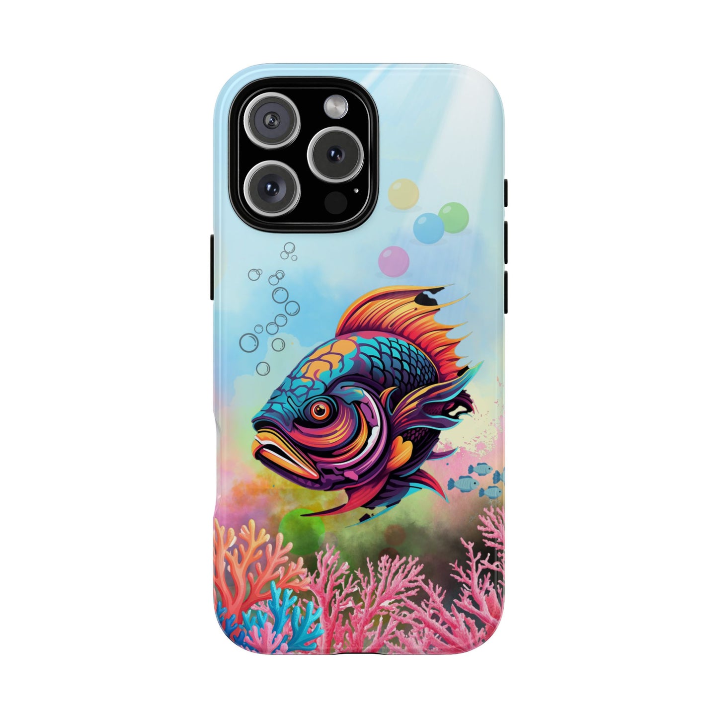 Pop Art Fish Phone Case - Colorful Reef Coral Design - Vibrant Ocean Wildlife Tough Case