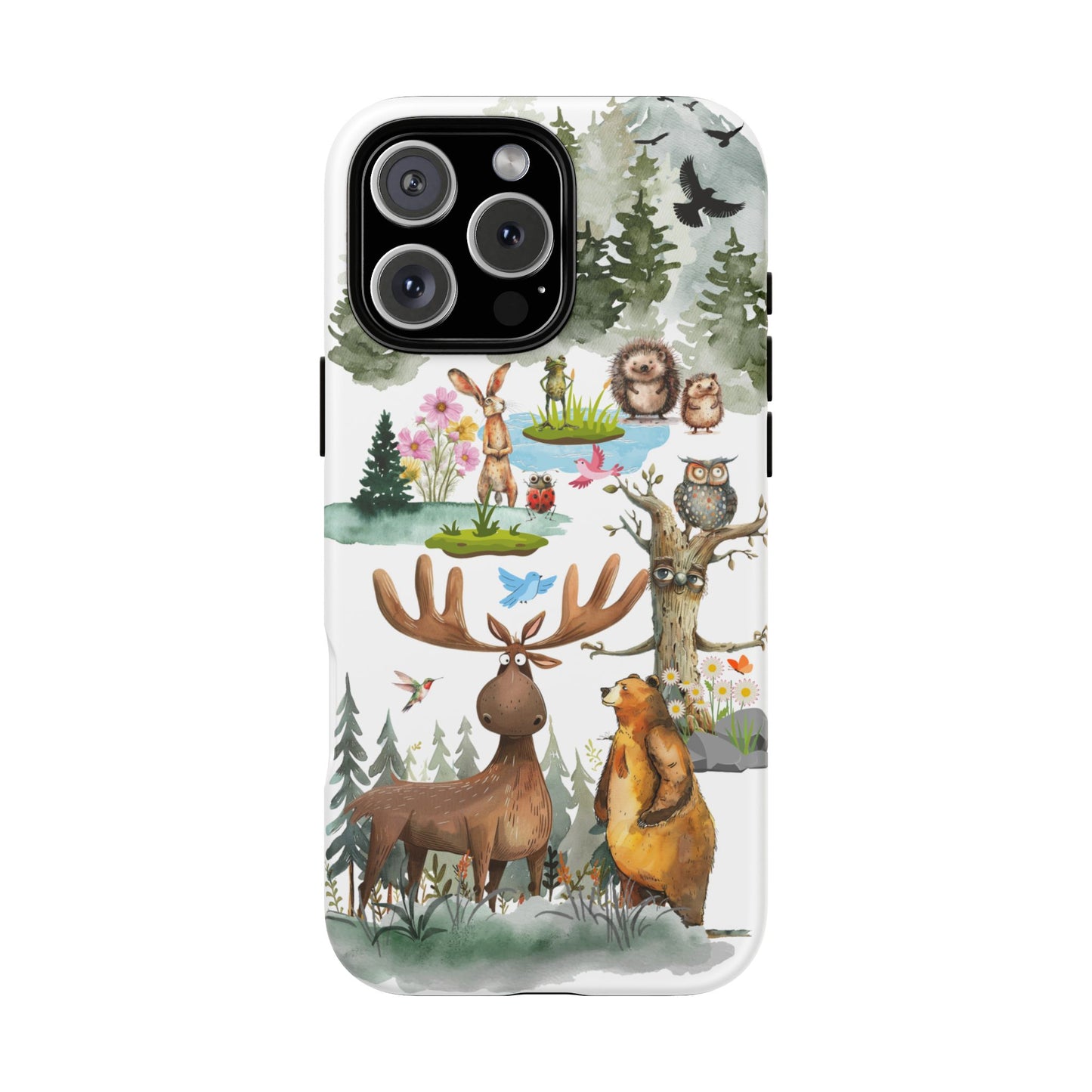 Woodland Friends Tough Phone Case - Forest Animals & Mountain Adventure Scene