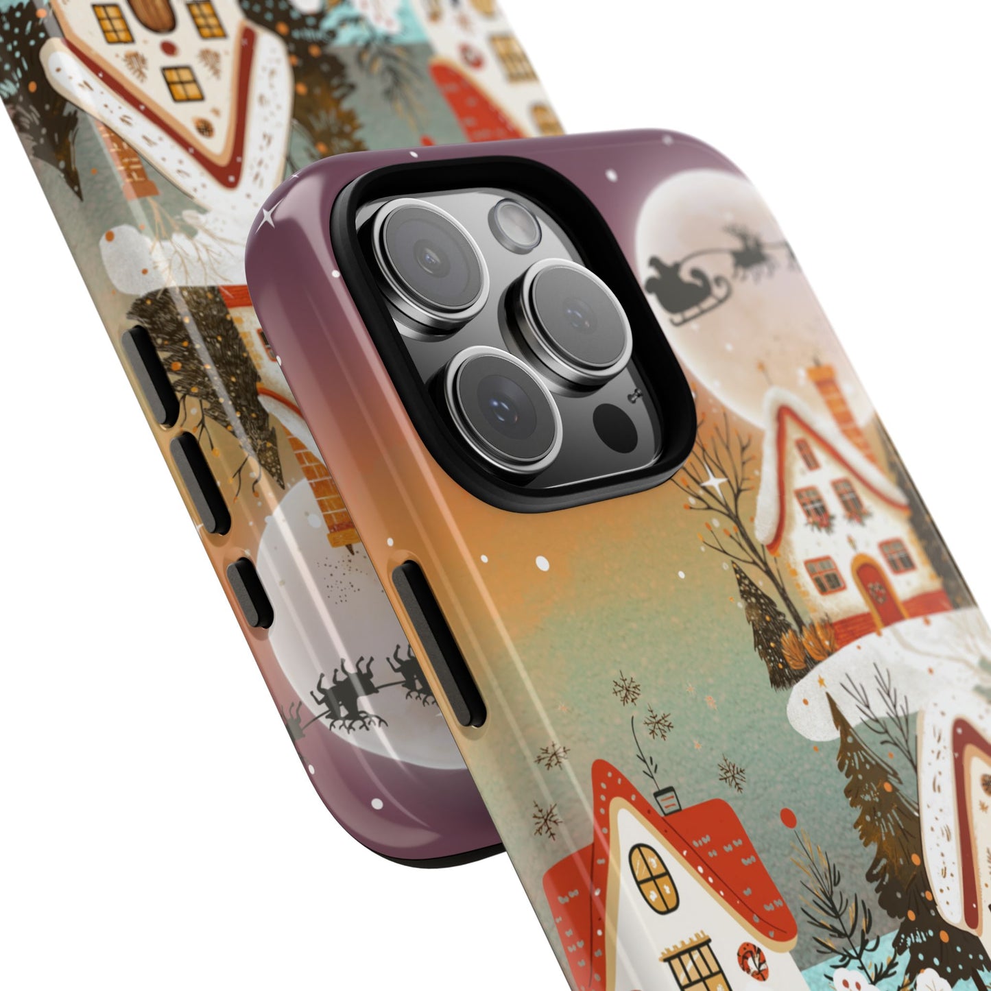 Scandinavian Christmas Night - Festive Winter Village Phone Case with Santa Silhouette