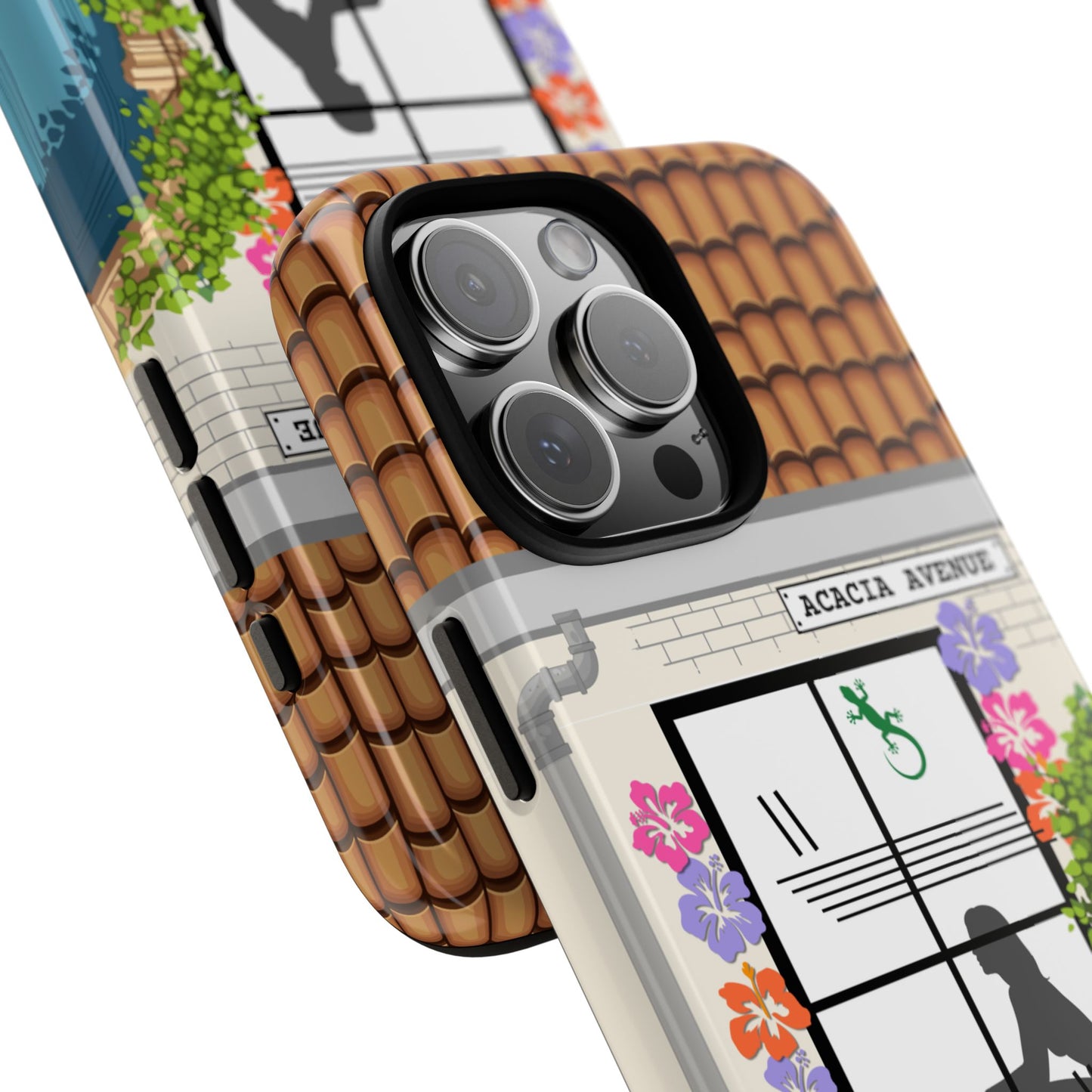 Acacia Avenue Suburbia Phone Case - Sunny Floral Window Scene with Cat & Silhouette