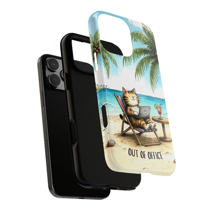 Out of Office Cat Phone Case - Funny Vacation Phone Case - Beach Cat Design - Summer Holiday Case - Cute Relaxing Cat Gift - Tough Case