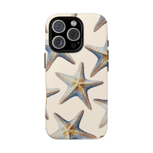 Gold Starfish Tough Phone Case - Elegant Coastal Design on Cream Background for iPhone 16 15 14 13 12 11 Pro Max, Samsung & Google Pixel