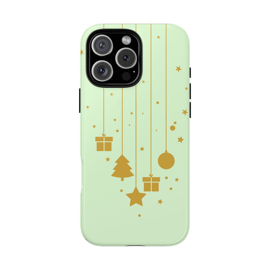 Minimal Gold Ornaments Tough Phone Case - Modern Christmas Design with Elegant Festive Charm
