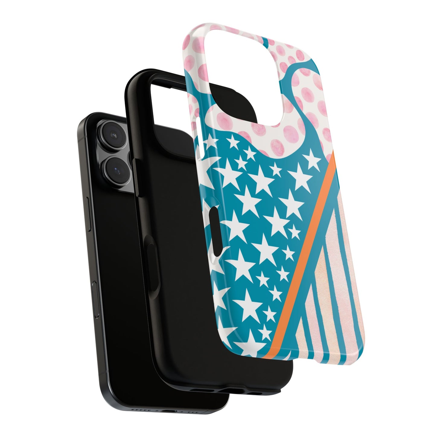 Abstract Stars Stripes and Polka Dots Tough Phone Case - Retro Red White Blue Modern Pop Art Vibe for iPhone, Samsung & Google Pixel
