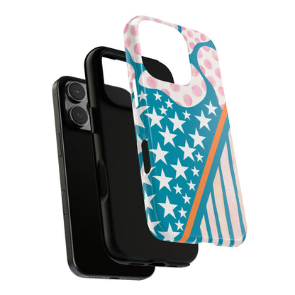 Abstract Stars Stripes and Polka Dots Tough Phone Case - Retro Red White Blue Modern Pop Art Vibe for iPhone, Samsung & Google Pixel