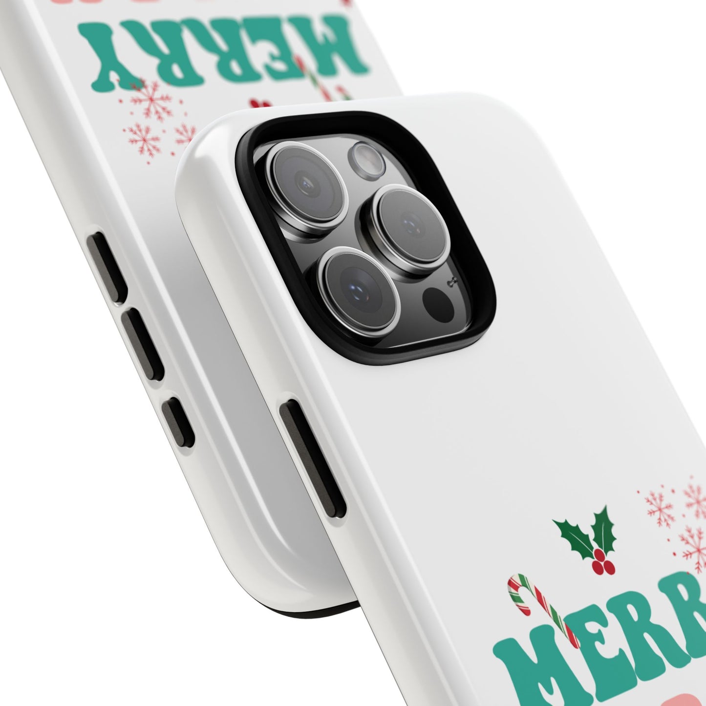 Merry Merry Merry Christmas Tough Phone Case - Retro Candy Cane Holiday Design