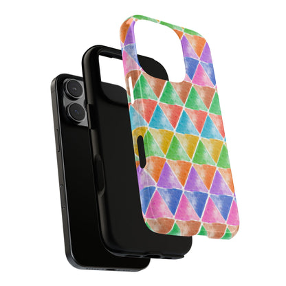 Watercolor Triangle Tough Phone Case - Colorful Geometric Abstract Phone Cover for Popular Smartphones
